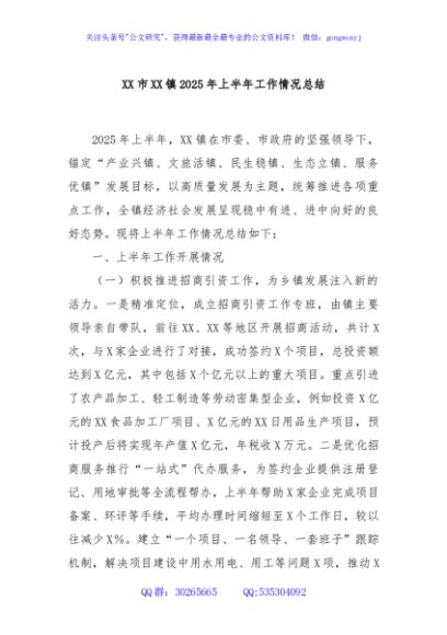 XX市XX镇2025年上半年工作情况总结
