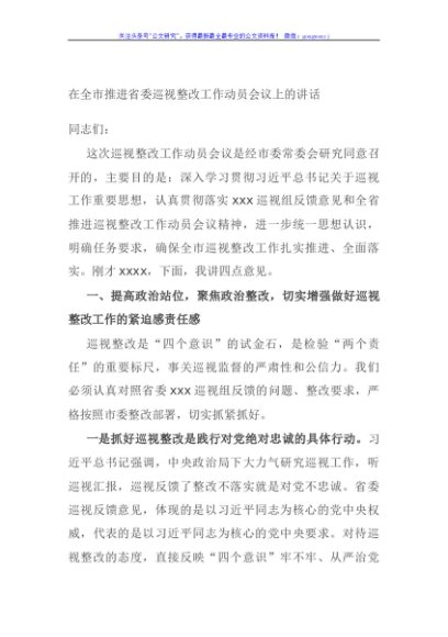 在全市推进省委巡视整改工作动员会议上的讲话
