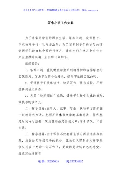 写作小组工作方案