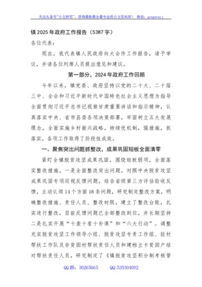 镇2025年政府工作报告（5387字）