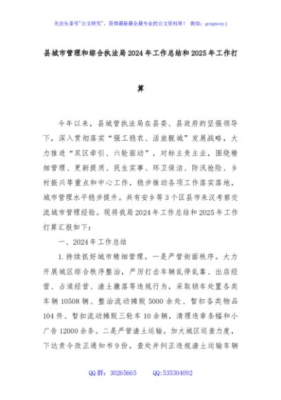 县城市管理和综合执法局2024年工作总结和2025年工作打算