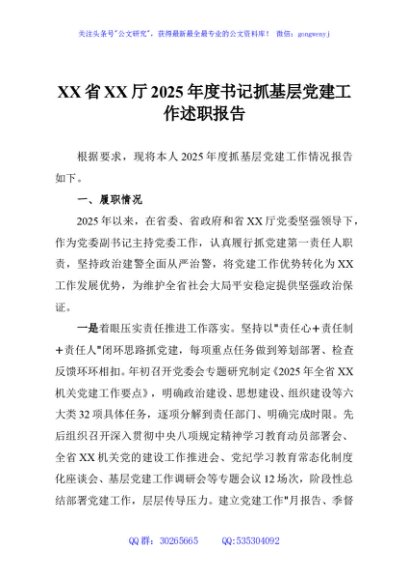 XX省XX厅2025年度书记抓基层党建工作述职报告
