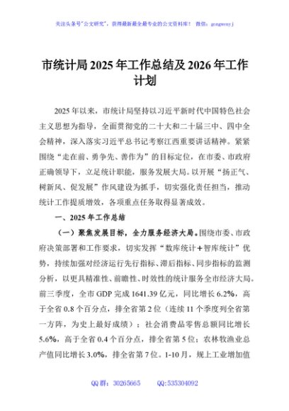 市统计局2025年工作总结及2026年工作计划