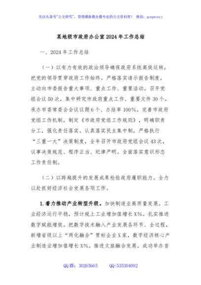 某地级市政府办公室2024年工作总结