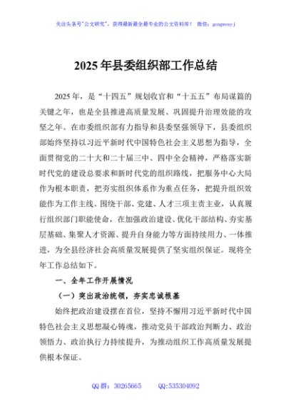 2025年县委组织部工作总结