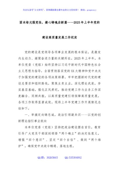 固本培元强党性，凝心铸魂启新篇——2025年上半年党的建设高质量发展工作纪实