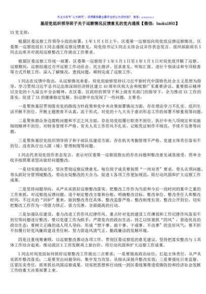 基层党组织领导班子关于巡察情况反馈意见的党内通报