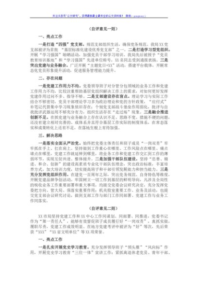 市直部门2021年党建工作自评意见二则