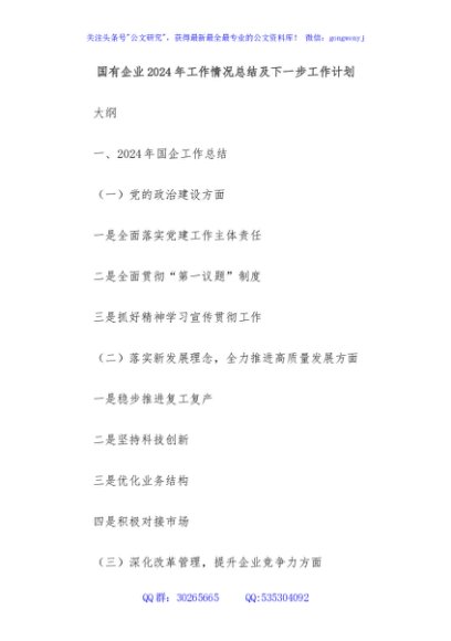 国有企业2024年工作情况总结及下一步工作计划