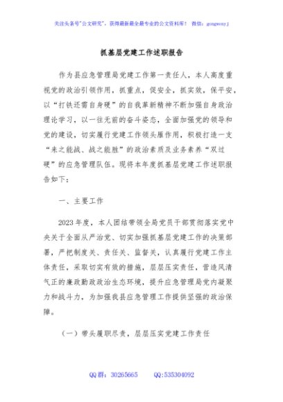 抓基层党建工作述职报告