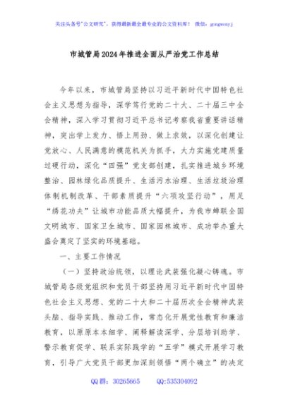 市城管局2024年推进全面从严治党工作总结