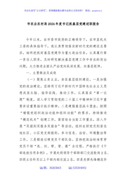 市农业农村局2024年度书记抓基层党建述职报告