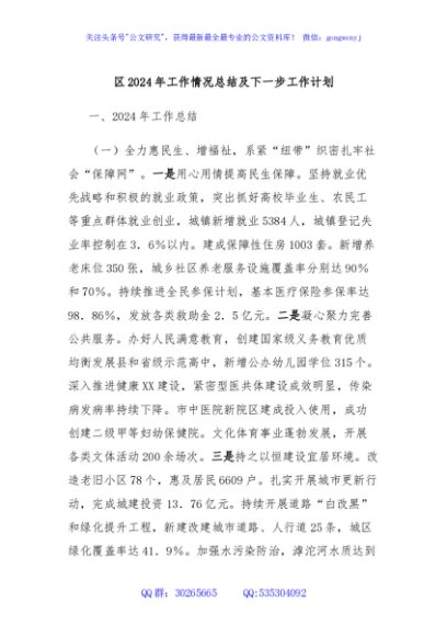 区2024年工作情况总结及下一步工作计划