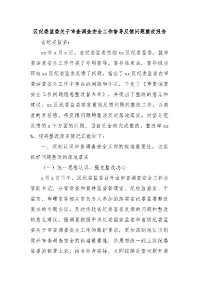 区纪委监委关于审查调查安全工作督导反馈问题整改报告