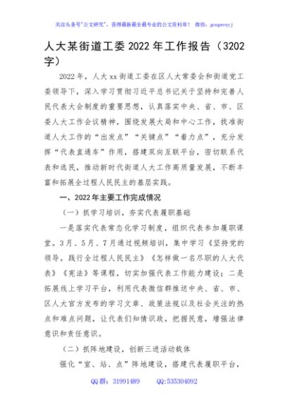 人大某街道工委2022年工作报告