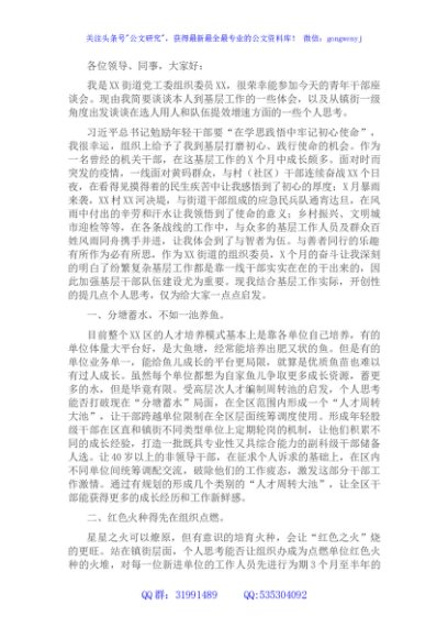 青年干部座谈会发言提纲（组织委员）