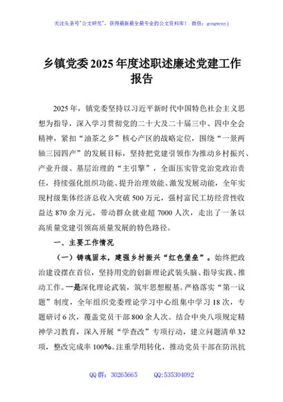乡镇党委2025年度述职述廉述党建工作报告