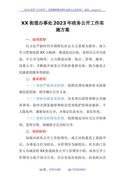 街道办事处2023年政务公开工作实施方案