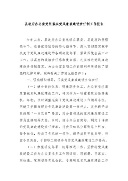 县政府办公室党组落实党风廉政建设责任制工作报告