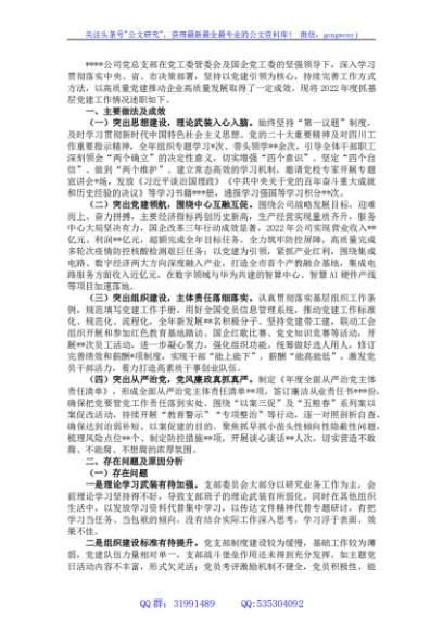 公司党总支2022年度抓基层党建工作述职报告