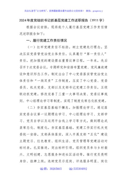 2024年度党组织书记抓基层党建工作述职报告（1911字）