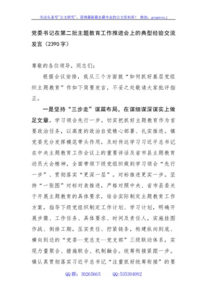 党委书记在第二批主题教育工作推进会上的典型经验交流发言