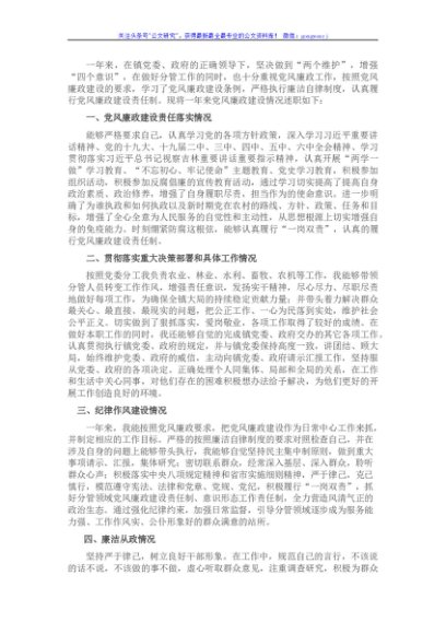乡镇副镇长述责述廉报告
