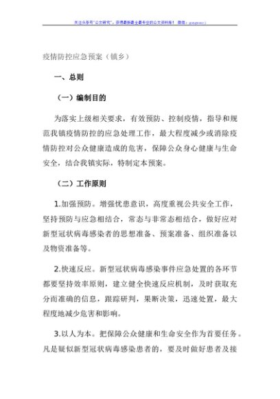 疫情防控应急预案（镇乡）