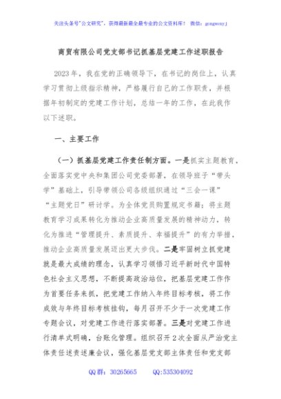 商贸有限公司党支部书记抓基层党建工作述职报告