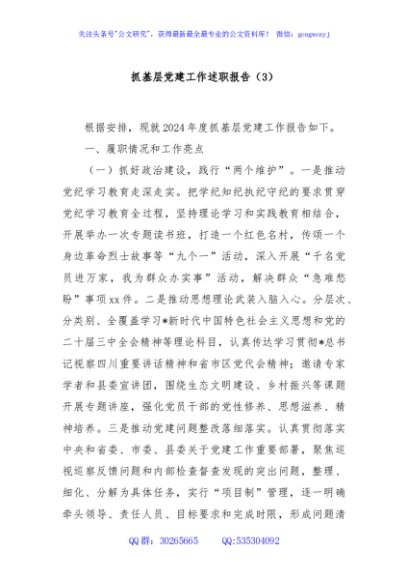 抓基层党建工作述职报告（3）