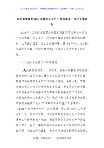 市应急管理局2024年度安全生产工作总结及下阶段工作计划