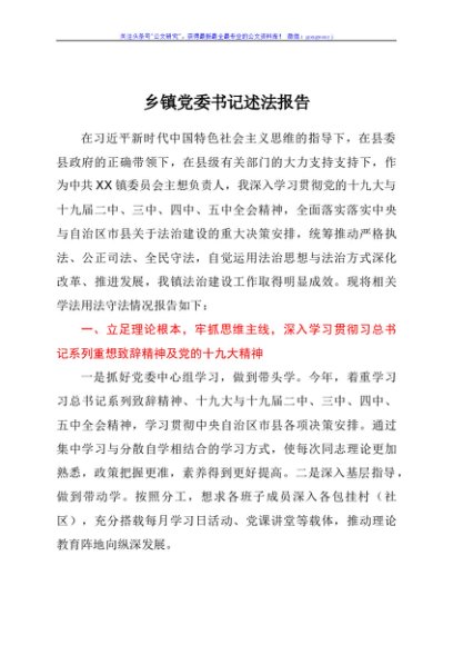 乡镇党委书记述法报告