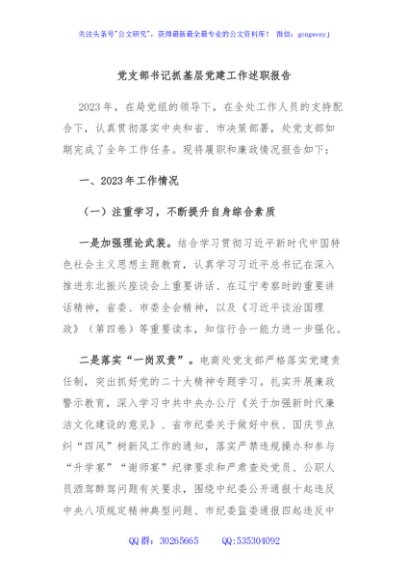 党支部书记抓基层党建工作述职报告