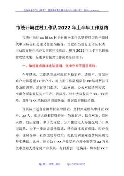 市统计局驻村工作队2022年上半年工作总结