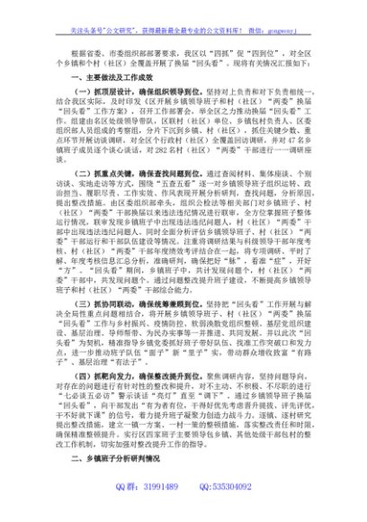 区换届“回头看”工作情况汇报