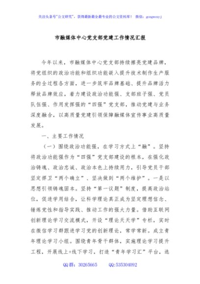 市融媒体中心党支部党建工作情况汇报