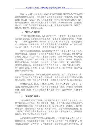 煤矿集团公司党支部经验材料