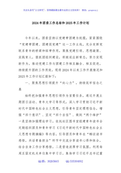 2024年团委工作总结和2025年工作计划