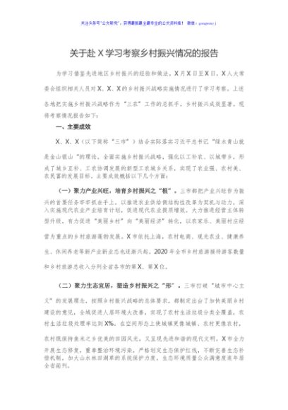 关于赴X学习考察乡村振兴情况的报告