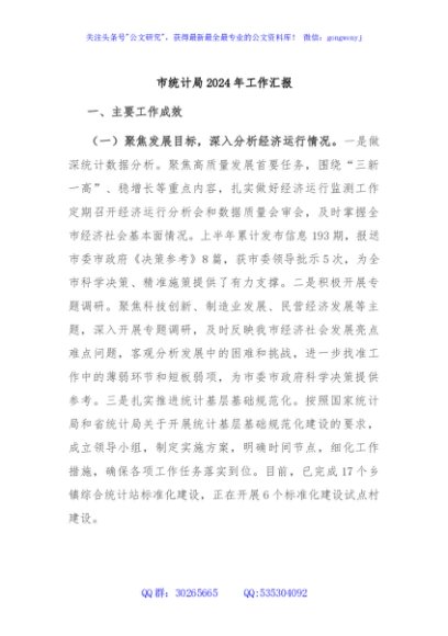 市统计局2024年工作汇报