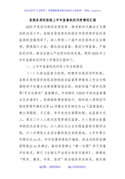 县税务局纪检组上半年监督执纪问责情况汇报