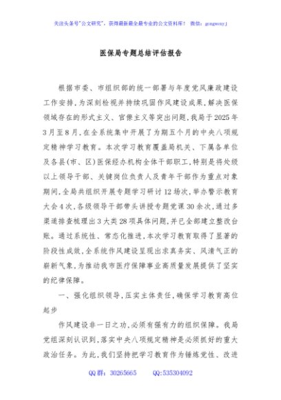医保局专题总结评估报告