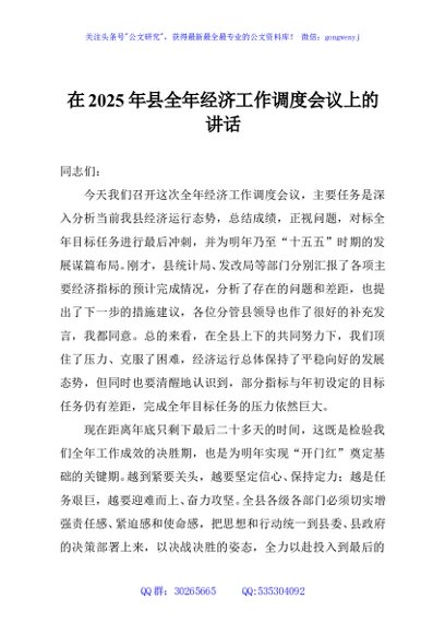 在2025年县全年经济工作调度会议上的讲话