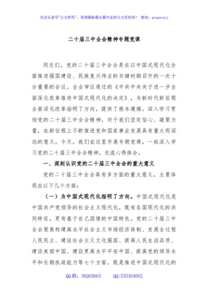 二十届三中全会精神专题党课
