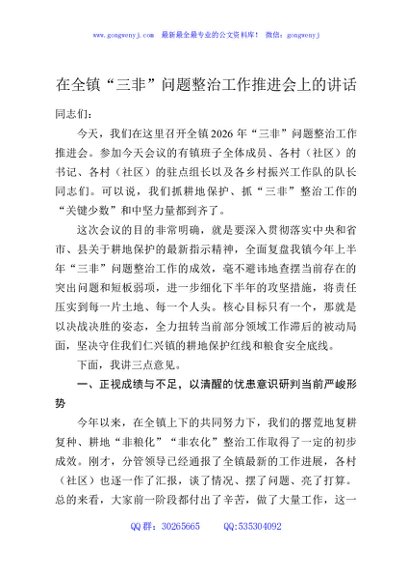 在全镇“三非”问题整治工作推进会上的讲话