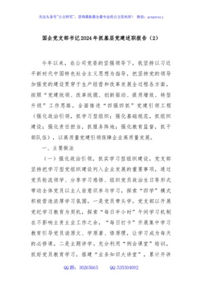 国企党支部书记2024年抓基层党建述职报告（2）
