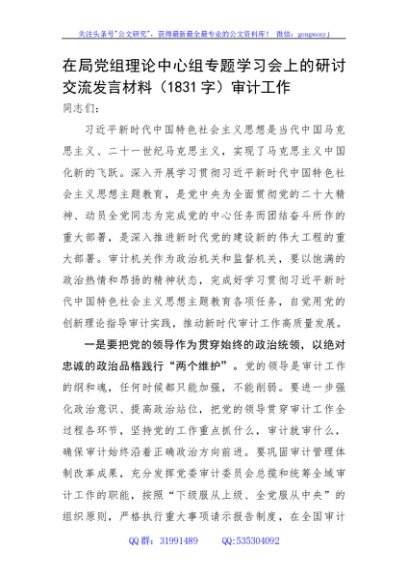 研讨交流发言材料（审计工作）