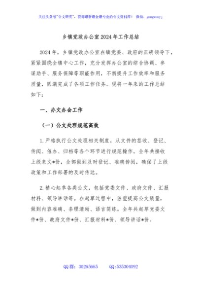 乡镇党政办公室2024年工作总结
