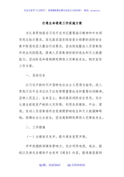 打通生命通道工作实施方案