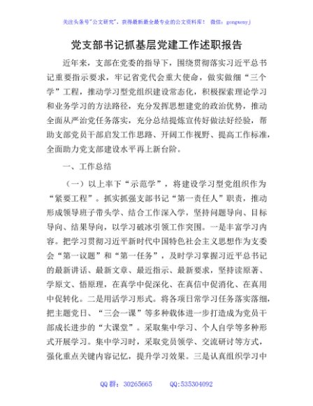 党支部书记抓基层党建工作述职报告3600字